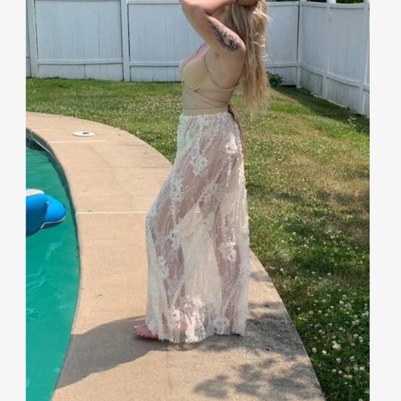 Boho Floral Lace Twist Bikini Skirt Cover up Beach Set - Picture 6 of 6